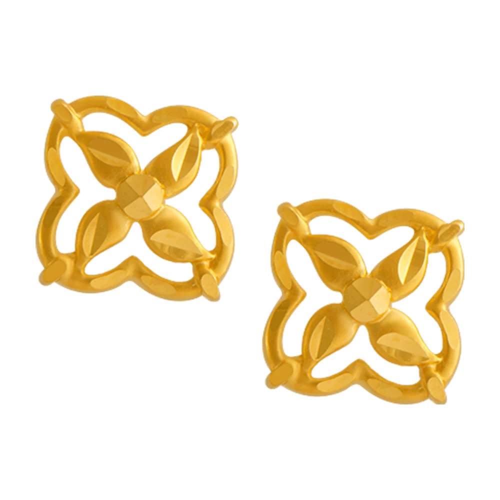 22KT Yellow Gold Stud Earrings For Women - Image 3