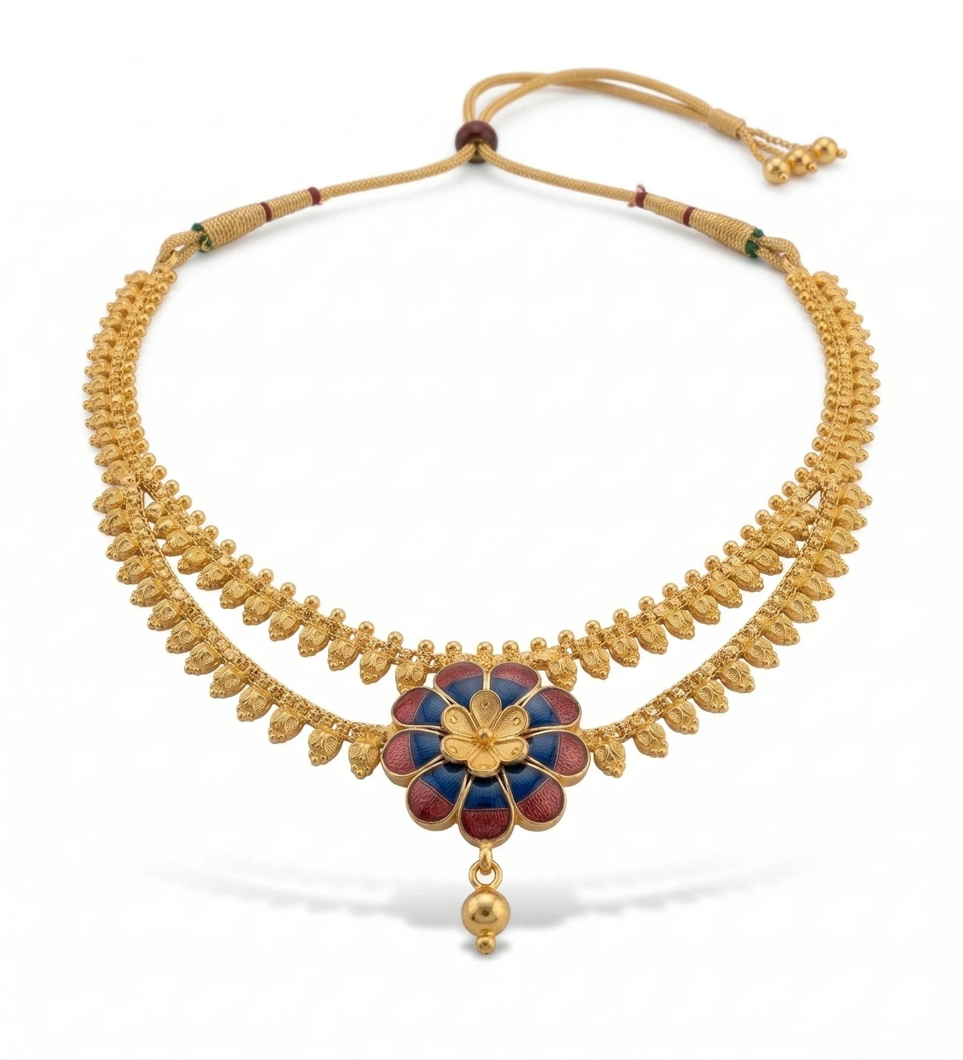 22KT Zivara Gold Center Flower Motif Enamel Traditional Necklace for Women - Image 4