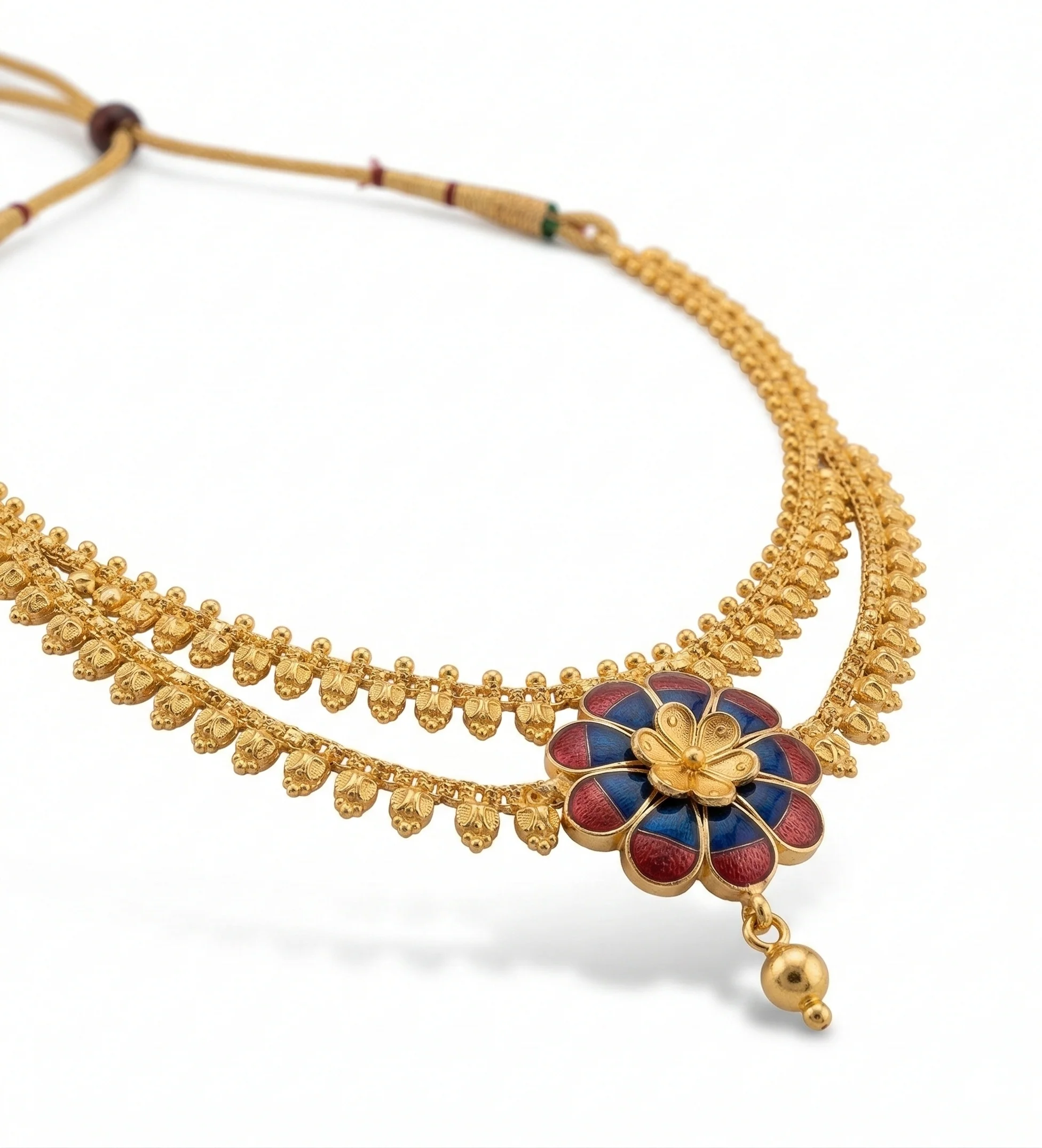 22KT Zivara Gold Center Flower Motif Enamel Traditional Necklace for Women - Image 5