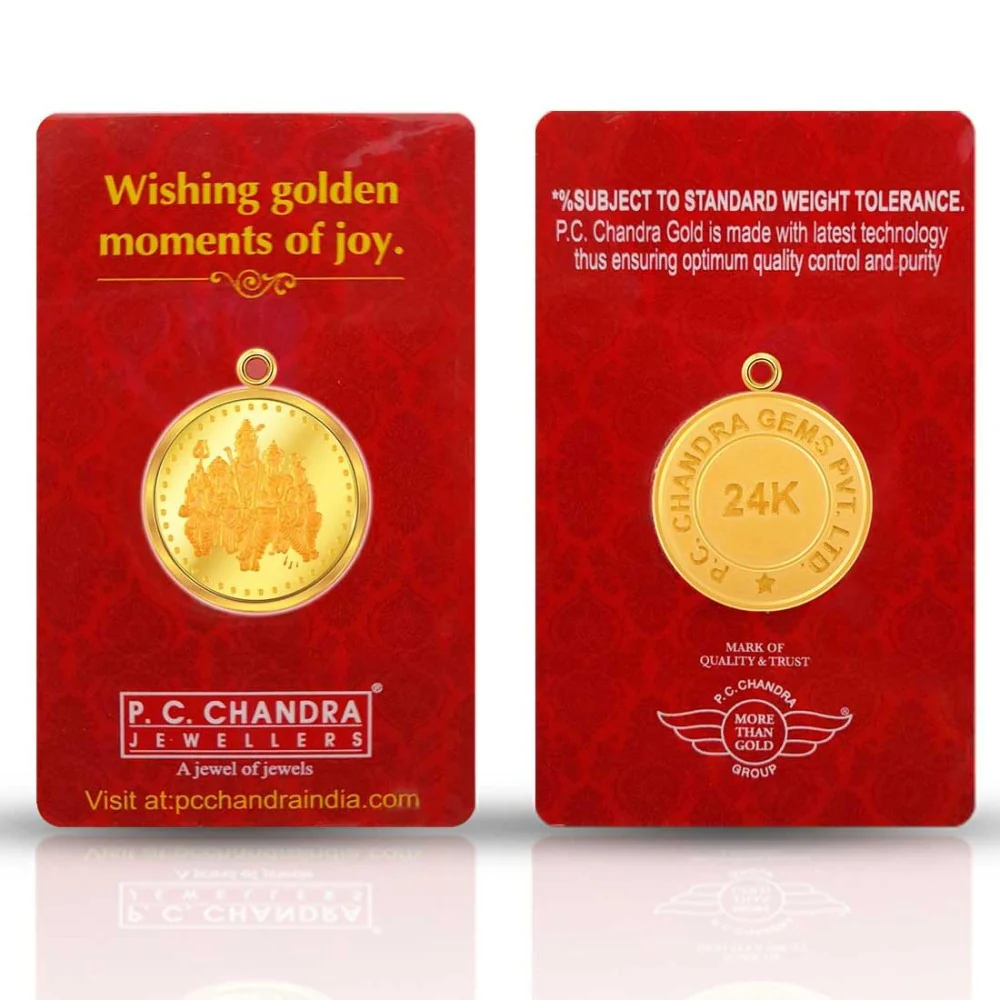 24k Bis Hallmark 5 Gm, God Embedded Gold Coin Pendant - Image 3