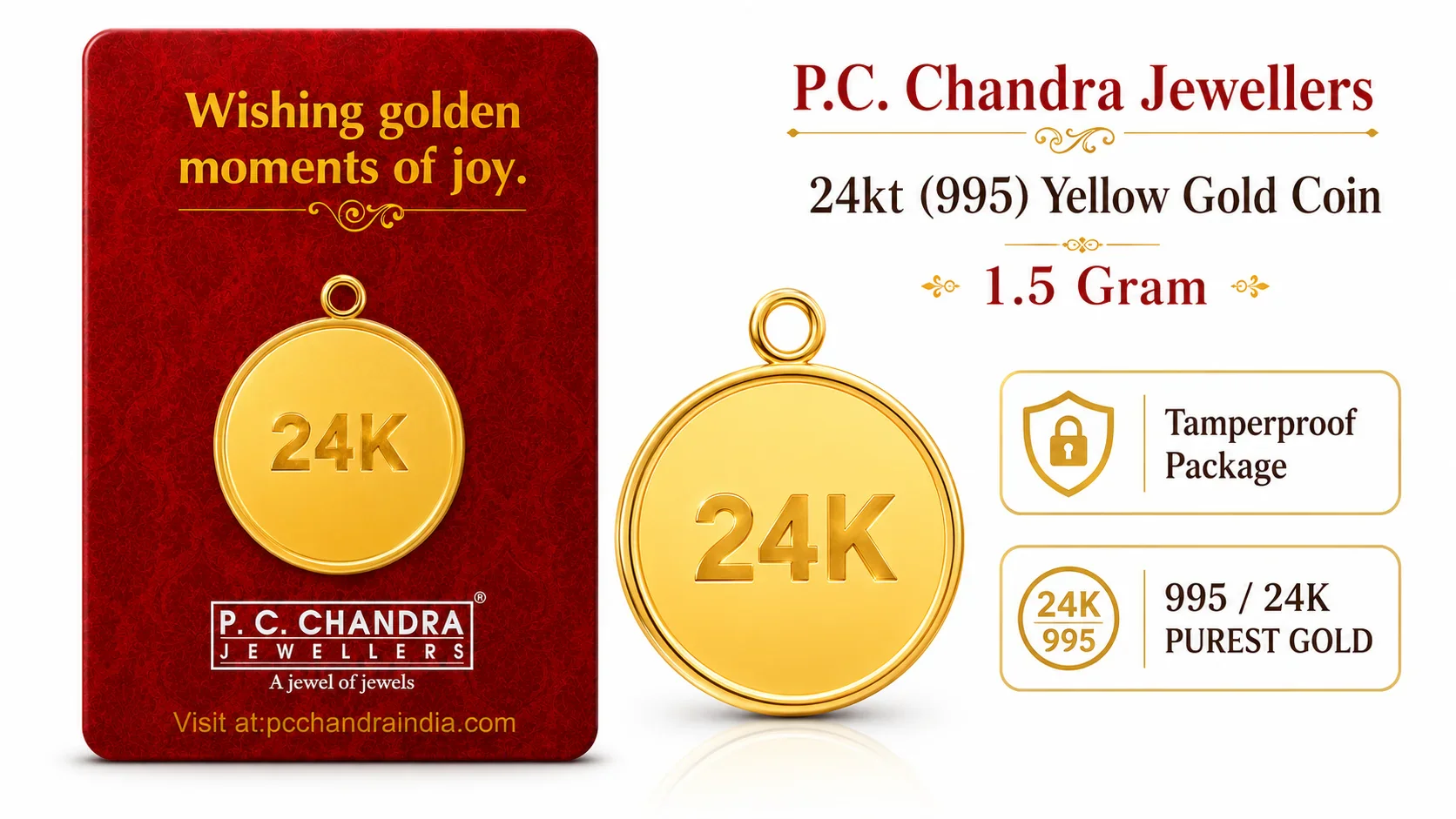 24KT (995) 1.5 Gm Yellow Gold Coin Pendant - Image 3