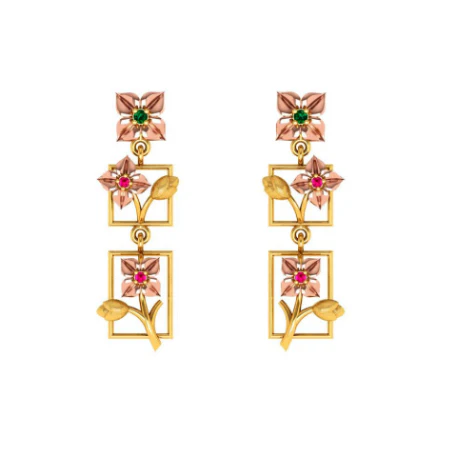 3 Tiered 22k Climber Gold Floral Earrings