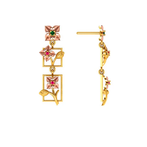 3 Tiered 22k Climber Gold Floral Earrings - Image 3