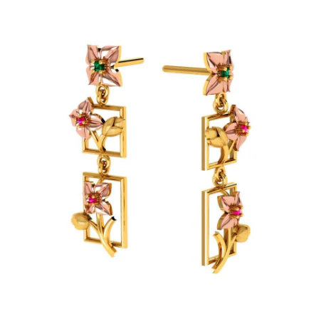 3 Tiered 22k Climber Gold Floral Earrings - Image 4