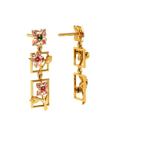 3 Tiered 22k Climber Gold Floral Earrings - Image 5