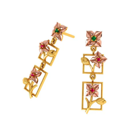 3 Tiered 22k Climber Gold Floral Earrings - Image 6