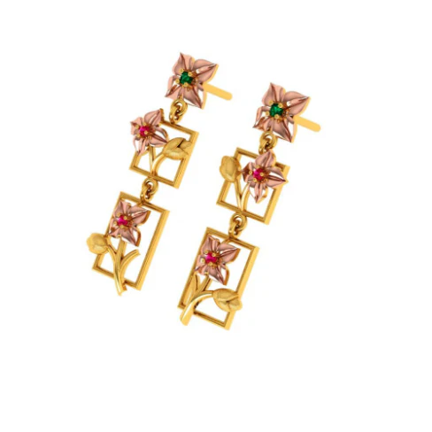 3 Tiered 22k Climber Gold Floral Earrings - Image 7