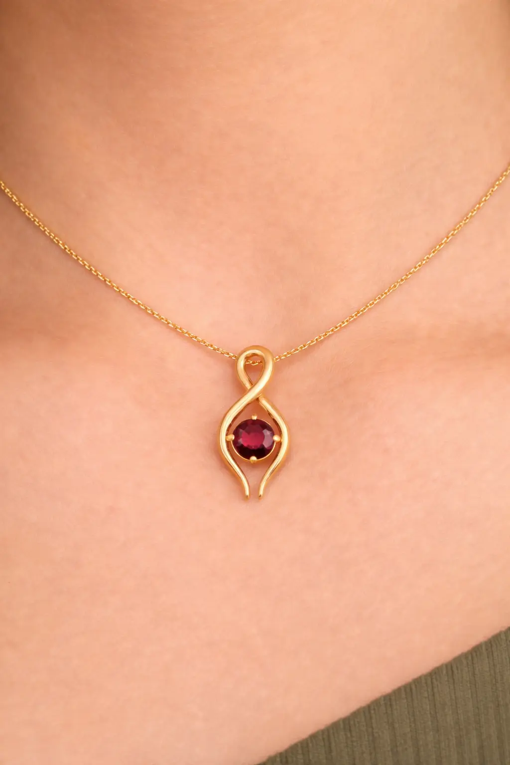 9KT (375) BIS Hallmark Gold Red Aura Curve Pendant for Women & Girls (Without Chain) - Image 3