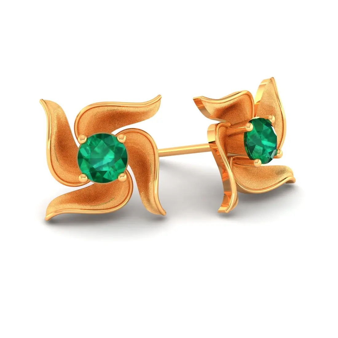 9KT (375) Gold Aarohi Swirl Stud Earrings with Green Stones - Image 5