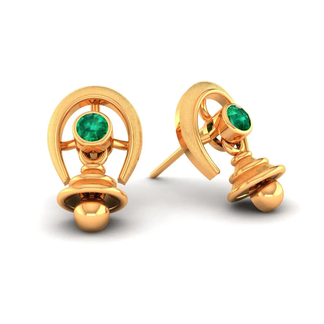 9KT (375) Gold Raksha Arch Stud Earrings with Green Stones - Image 2