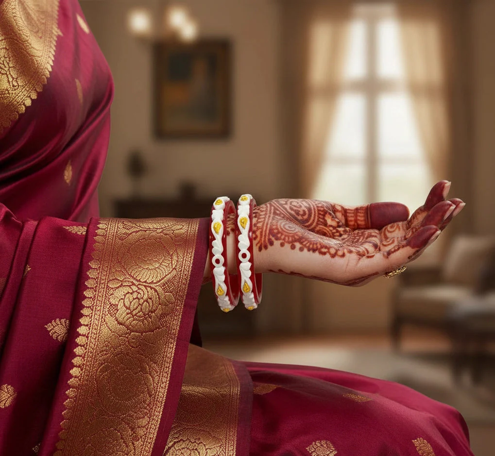 Aaradhya Sankha 22KT (916) Yellow Gold Synthetic Sankha Pola Bangles for Women - 2 Piece Set, Size 13 - Image 2