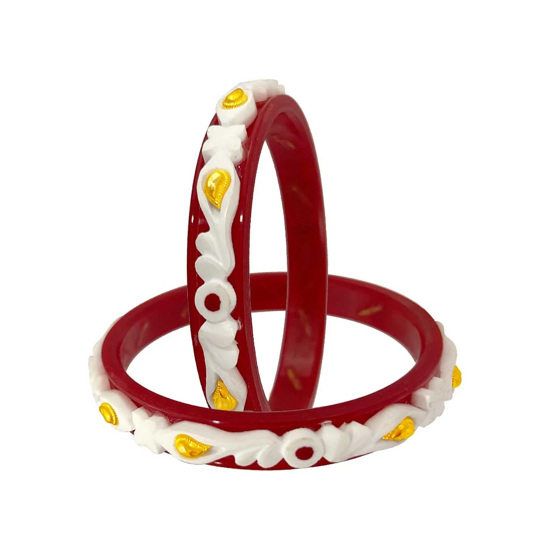 Aaradhya Sankha 22KT (916) Yellow Gold Synthetic Sankha Pola Bangles for Women - 2 Piece Set, Size 13 - Image 3
