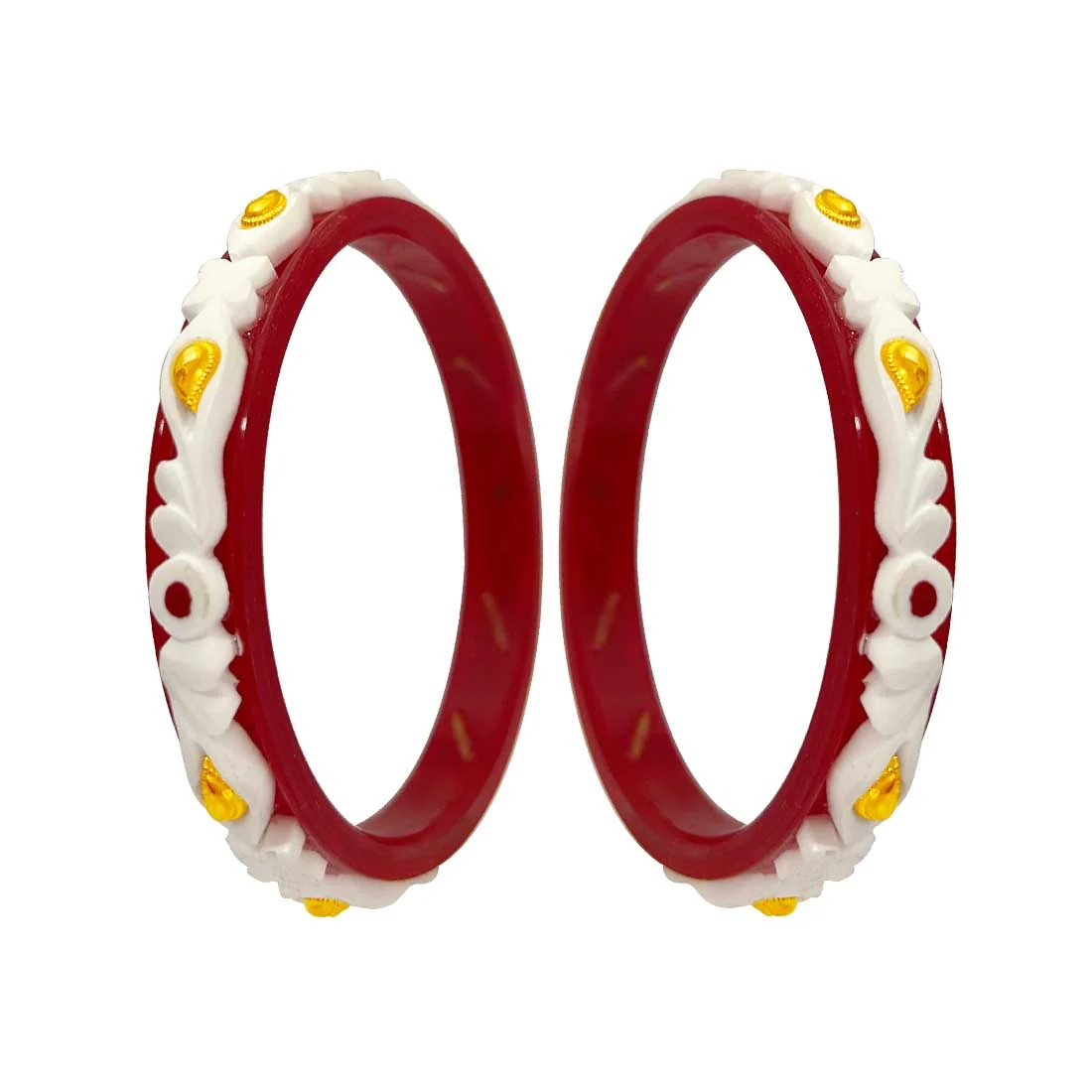 Aaradhya Sankha 22KT (916) Yellow Gold Synthetic Sankha Pola Bangles for Women - 2 Piece Set, Size 13 - Image 4