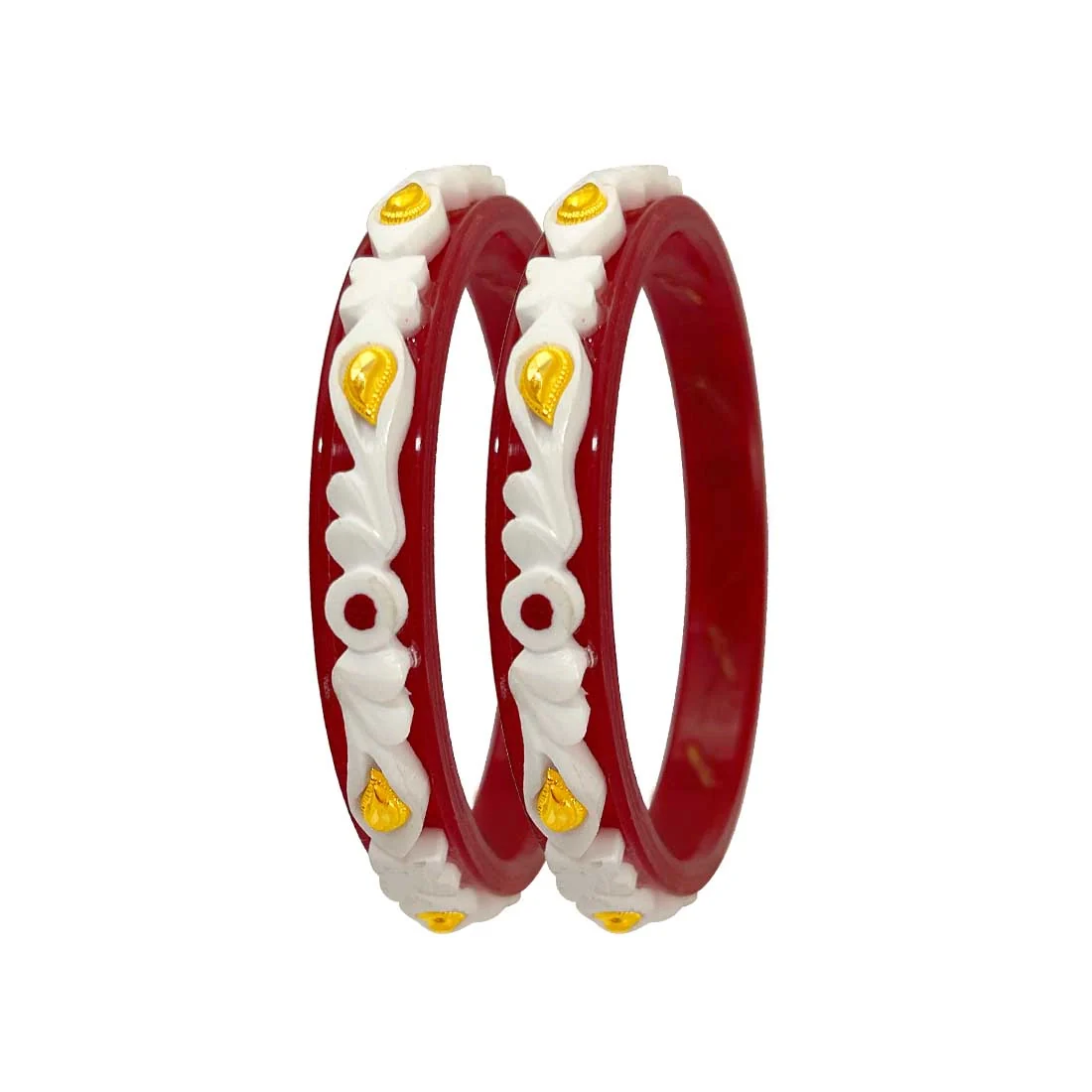Aaradhya Sankha 22KT (916) Yellow Gold Synthetic Sankha Pola Bangles for Women - 2 Piece Set, Size 13 - Image 5