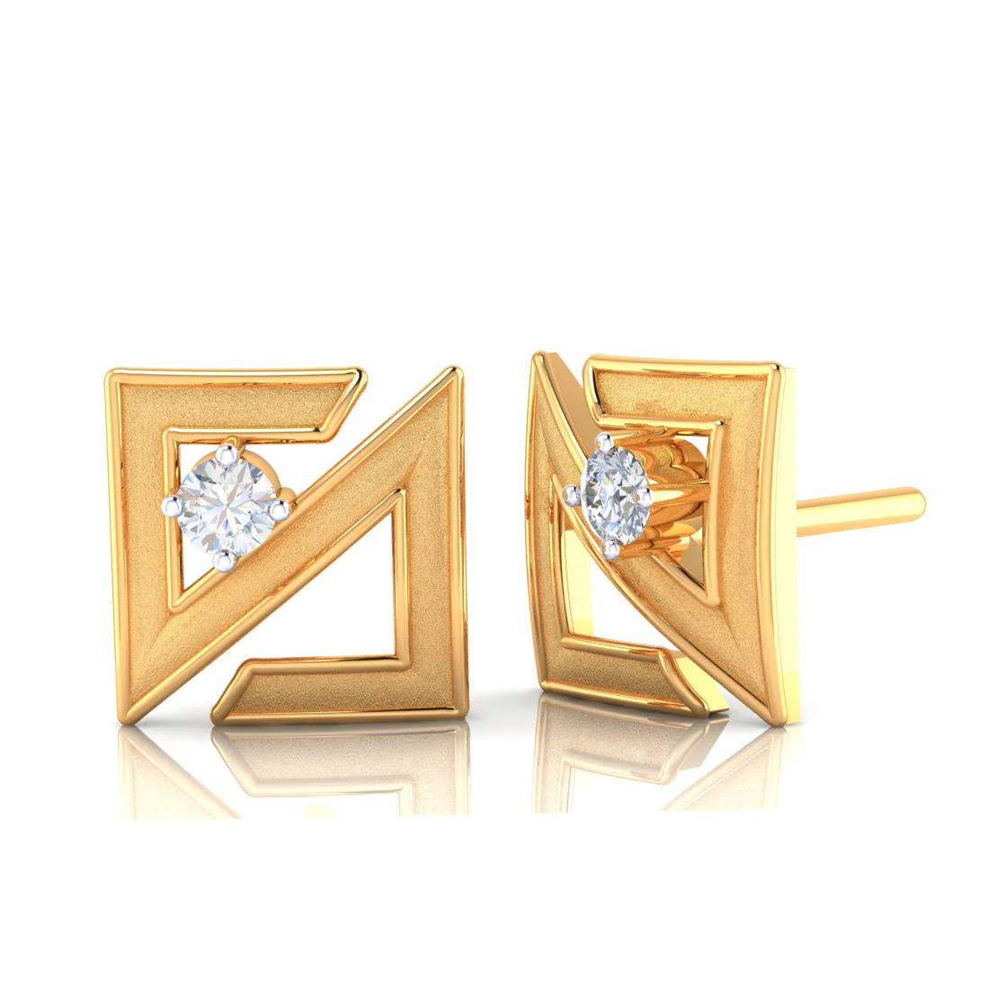Abstract Shape 18k Gold Earrings With Diamonds - Image 2