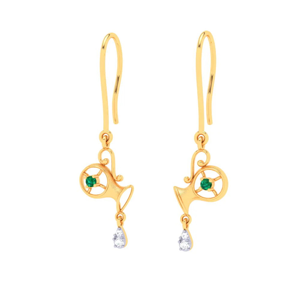alluring Aquarius Themed 18k Gold Earrings With Diamond - Image 4
