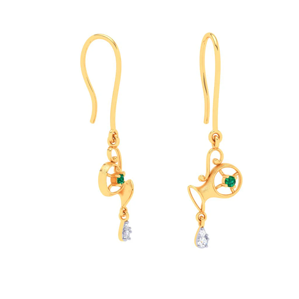 alluring Aquarius Themed 18k Gold Earrings With Diamond - Image 5