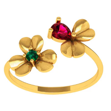 Amazea Stone Studded Double Floral 22KT Gold Ring Design - Image 2
