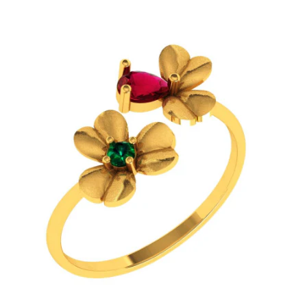 Amazea Stone Studded Double Floral 22KT Gold Ring Design - Image 4