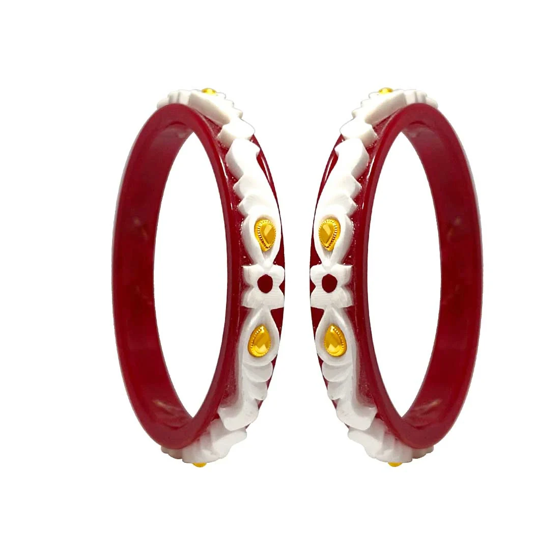 Ananya Sankha 22KT (916) Yellow Gold Synthetic Sankha Pola Bangles for Women - 2 Piece Set, Size 9 - Image 4