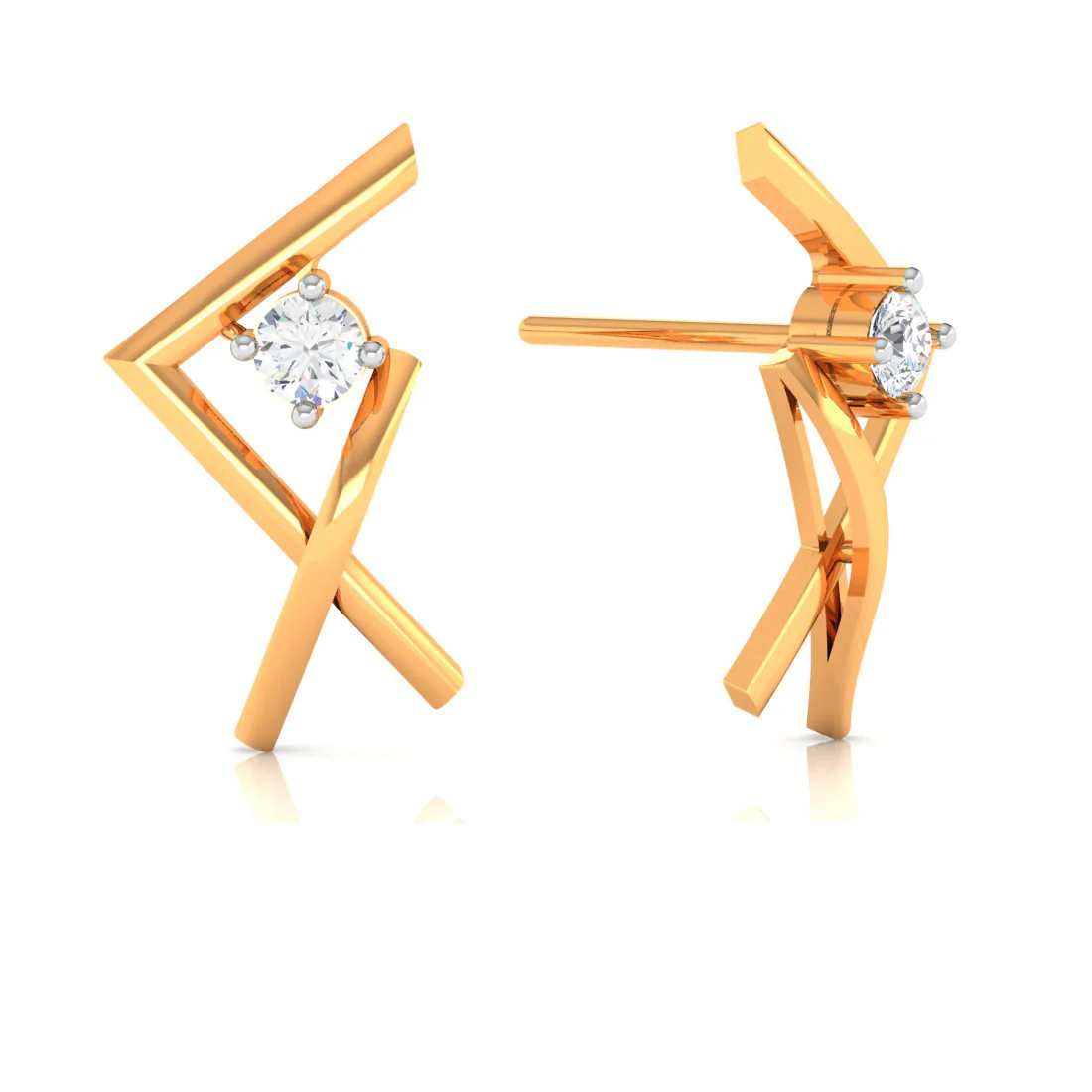 Asymmetrical Designed 18k Gold & Diamond Earrings - Image 2