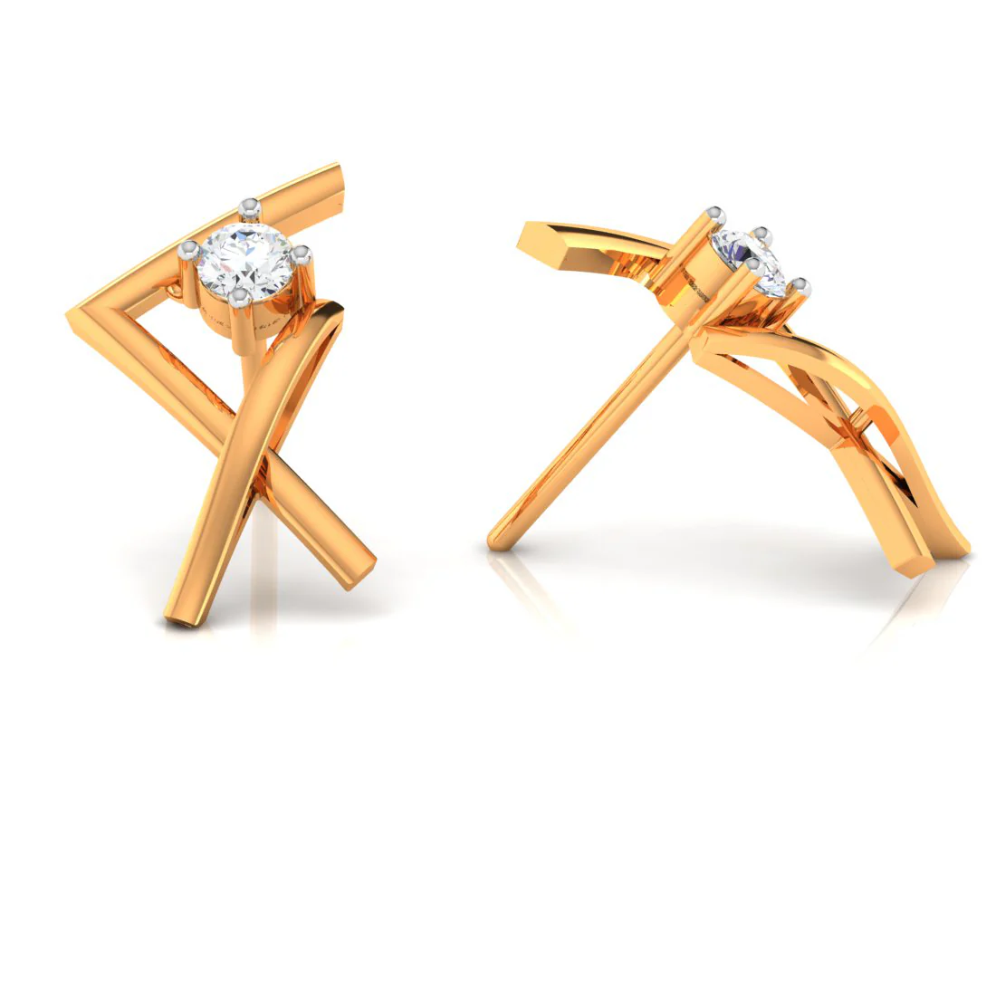 Asymmetrical Designed 18k Gold & Diamond Earrings - Image 3