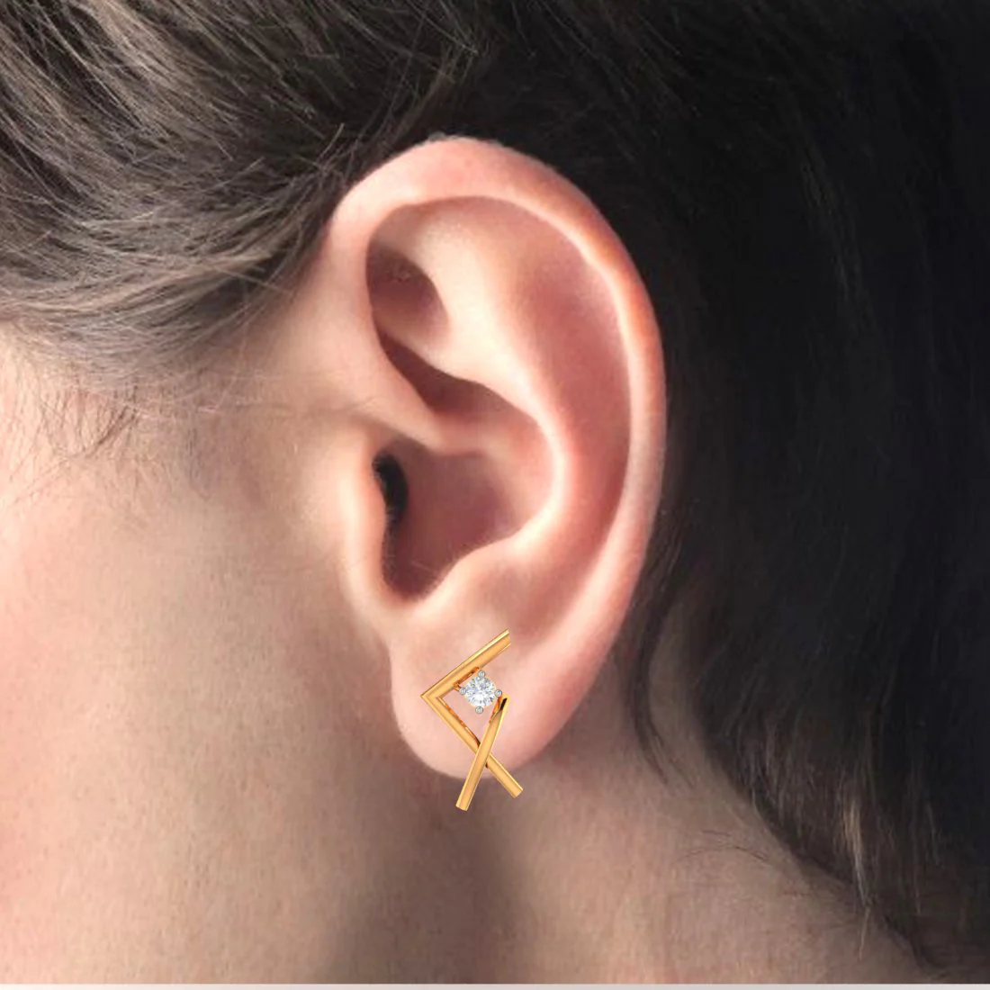 Asymmetrical Designed 18k Gold & Diamond Earrings - Image 5