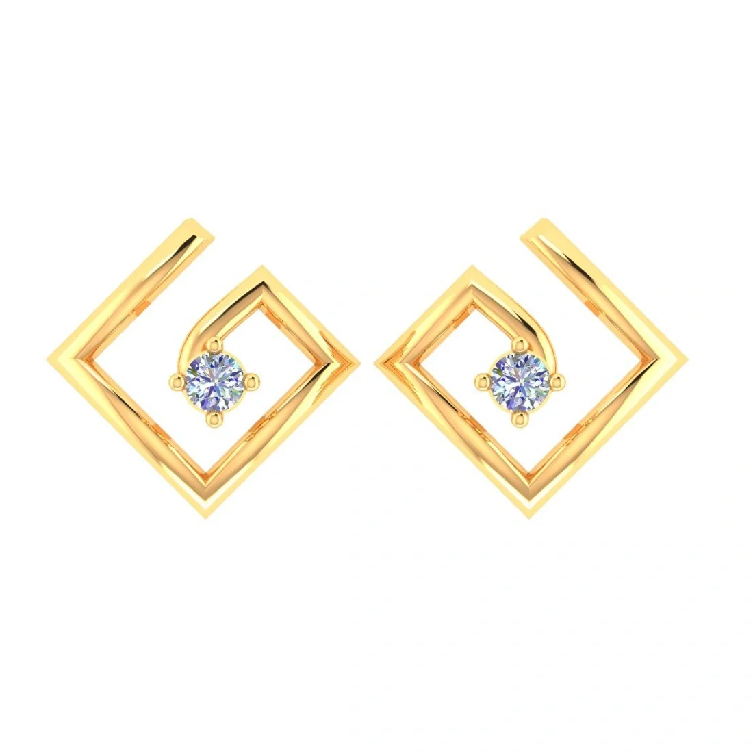 Aurevo Square 14KT (585) Yellow Gold and Certified Natural Diamond Stud Earrings - Image 2