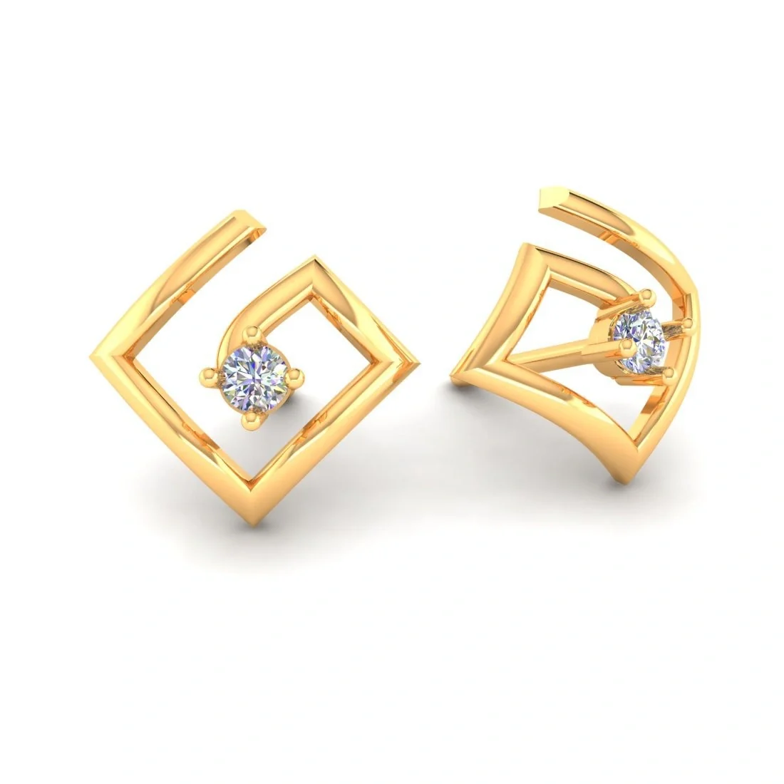 Aurevo Square 14KT (585) Yellow Gold and Certified Natural Diamond Stud Earrings - Image 3