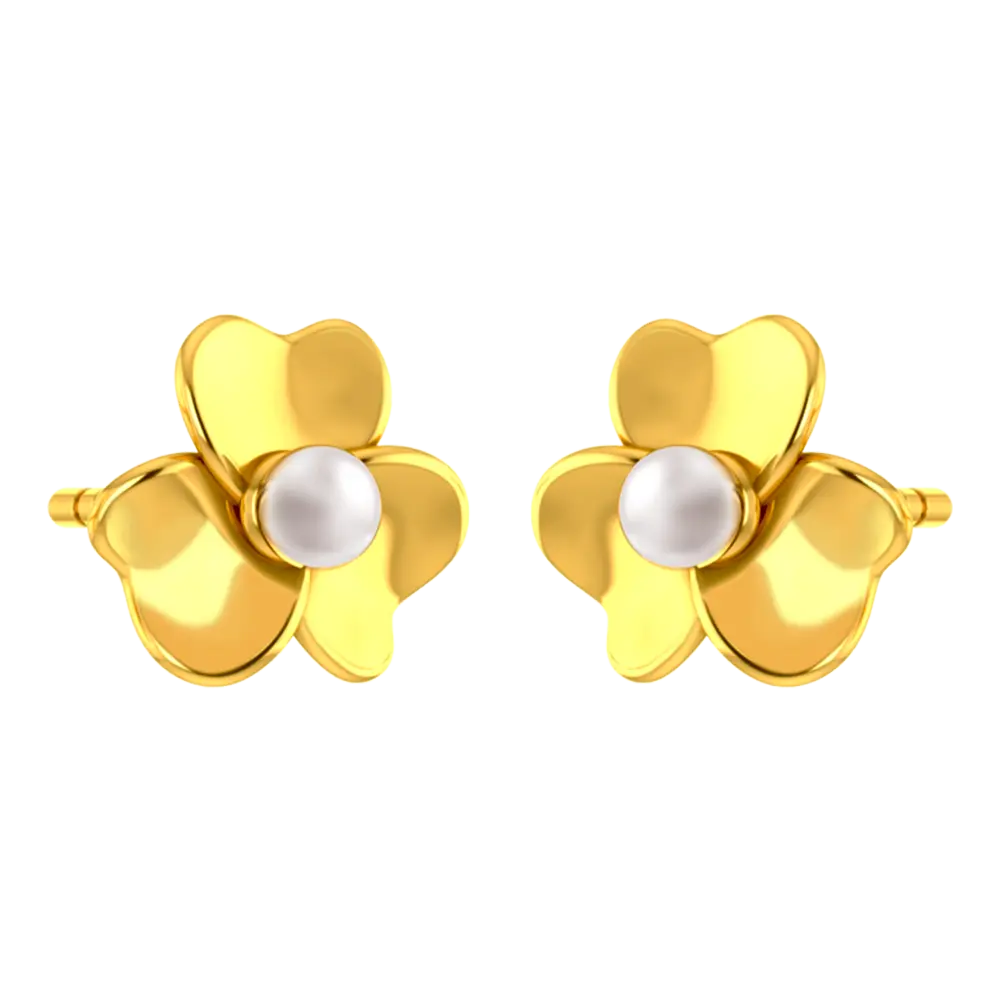 Beautiful 14k Pair Of Gold Earrings With Gold Petals And A Pearl - Image 3