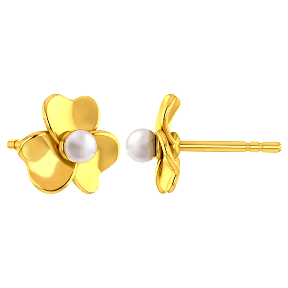 Beautiful 14k Pair Of Gold Earrings With Gold Petals And A Pearl - Image 4