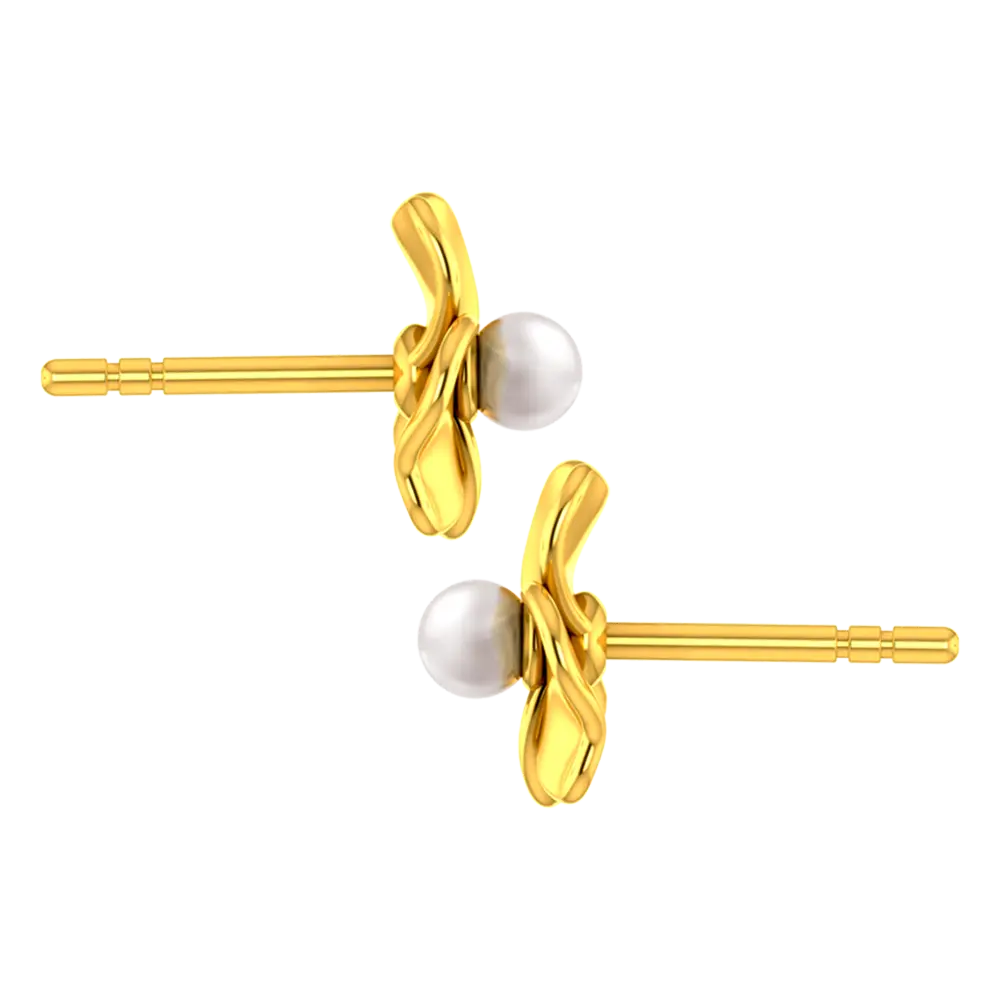Beautiful 14k Pair Of Gold Earrings With Gold Petals And A Pearl - Image 5