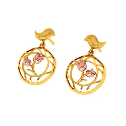 Beautiful 22k Gold Earrings With A Cute Bird And Floral Design - Image 4