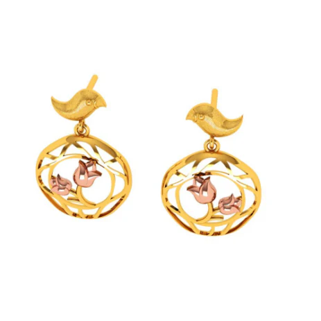 Beautiful 22k Gold Earrings With A Cute Bird And Floral Design - Image 5