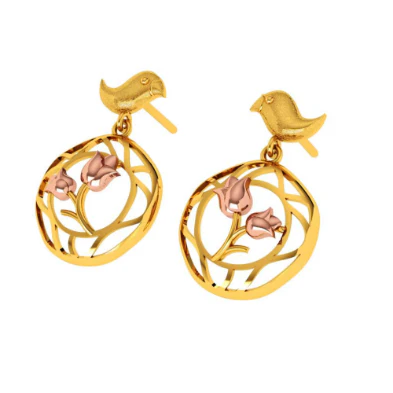 Beautiful 22k Gold Earrings With A Cute Bird And Floral Design - Image 7
