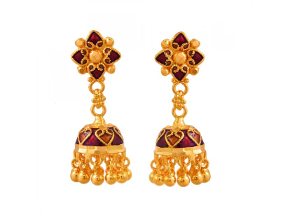 Beautiful 22k Meenakari Gold Jhumka Earrings