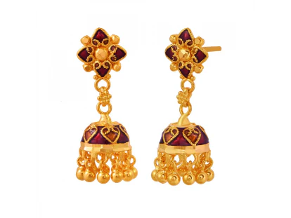 Beautiful 22k Meenakari Gold Jhumka Earrings - Image 2