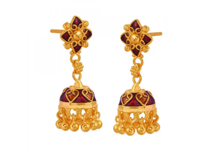 Beautiful 22k Meenakari Gold Jhumka Earrings - Image 3