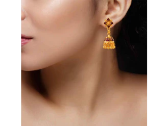 Beautiful 22k Meenakari Gold Jhumka Earrings - Image 4