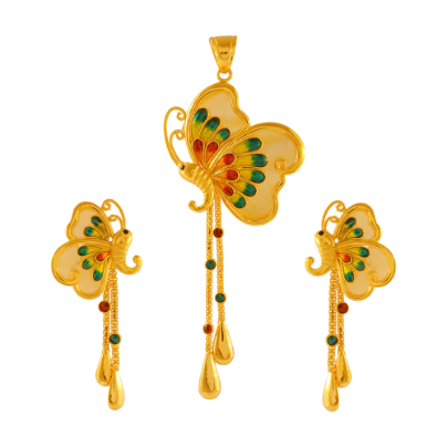 Beautiful Butterfly Shape 22k Gold Drop Style Jewellery Set