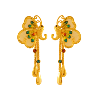 Beautiful Butterfly Shape 22k Gold Drop Style Jewellery Set - Image 4