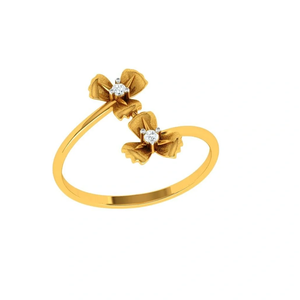 Bi-floral American Diamond Studded Unique Intricately Crafted 14KT Gold Ring - Image 3
