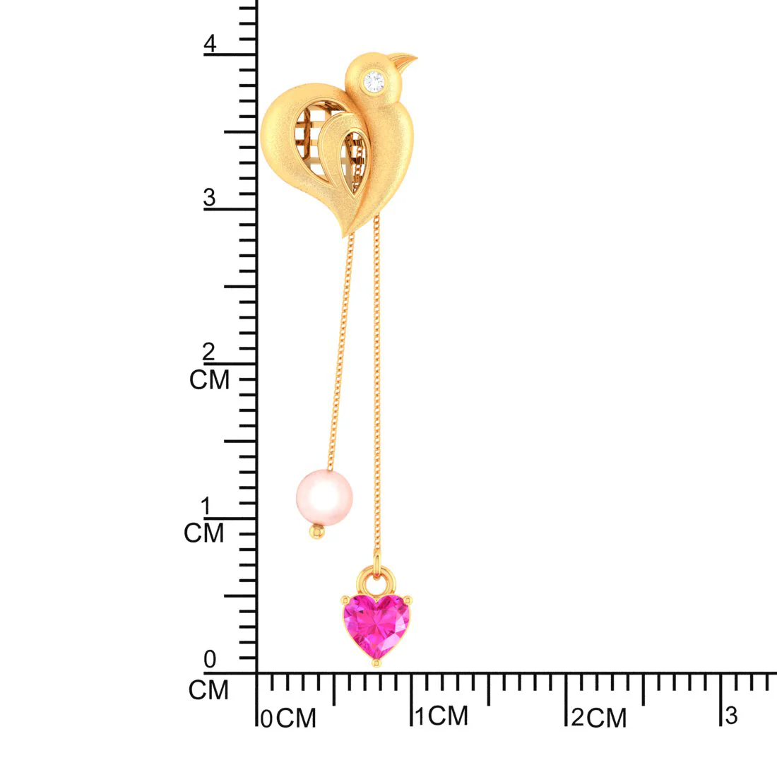 Birds With Pink Hearts And Balls 22k Gold Diamond Earrings - Image 5