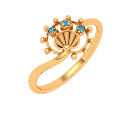 Blue Crystal Embossed 22k Gold Ring - Image 2