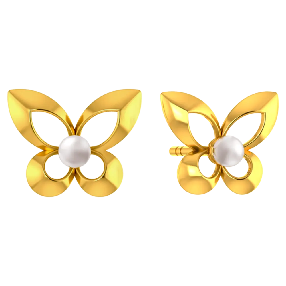 Butterfly Shaped 18k Gold Earrings With A Pearl Centre - Image 2