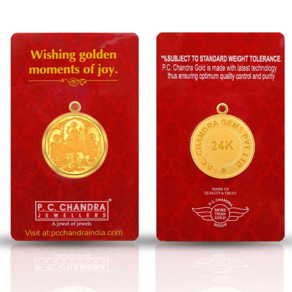 Buy 24k, 10 Gm Laksmi Saraswati Ganesha Gold Coin Pendant. - Image 3