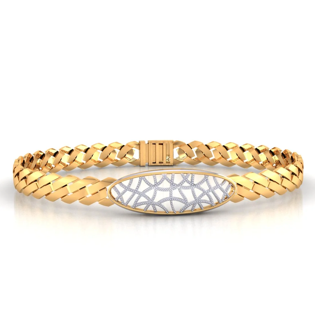 Charming 18KT (750) Yellow GoldT  Geometric Oval Design Centrepiece Bracelet for Men