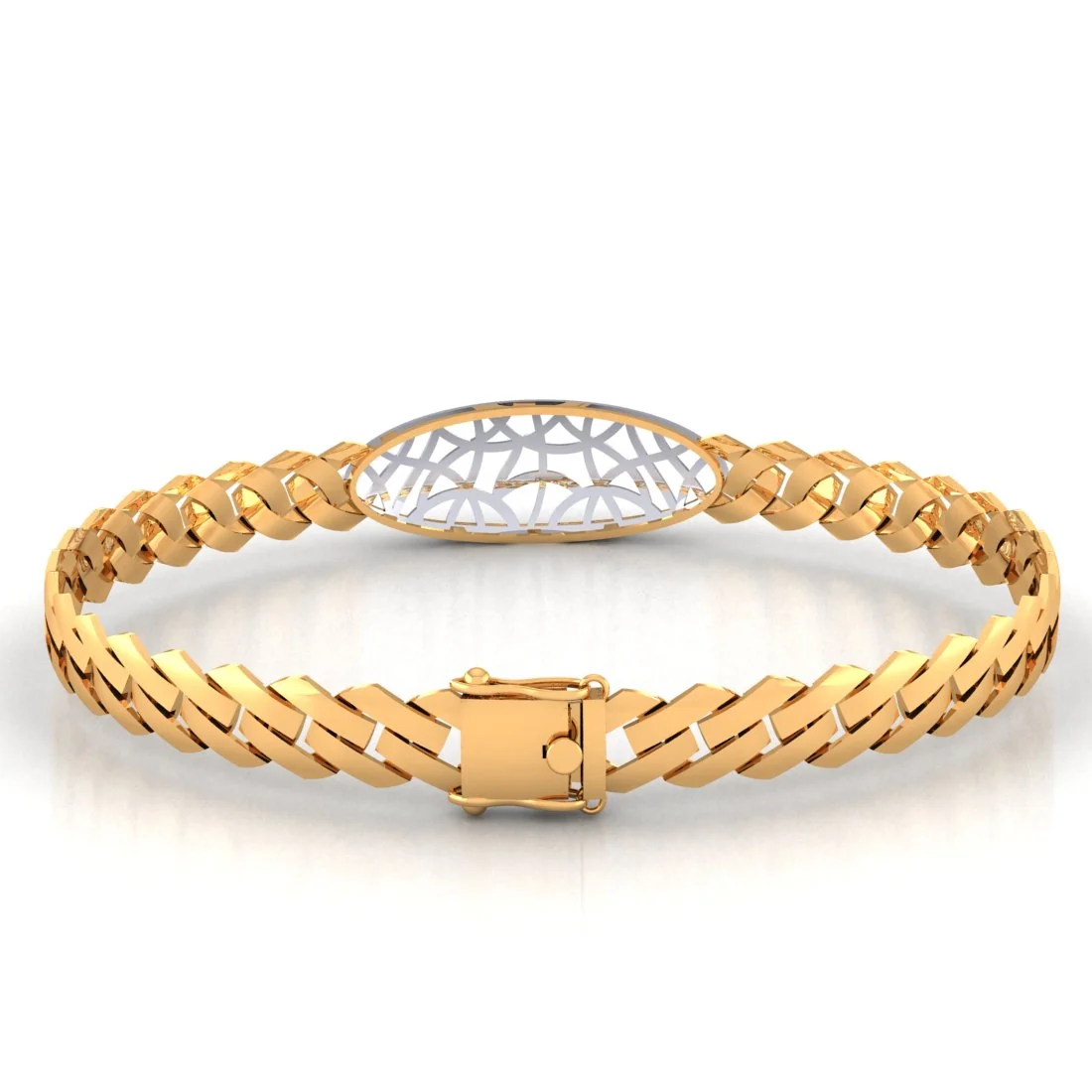 Charming 18KT (750) Yellow GoldT  Geometric Oval Design Centrepiece Bracelet for Men - Image 3