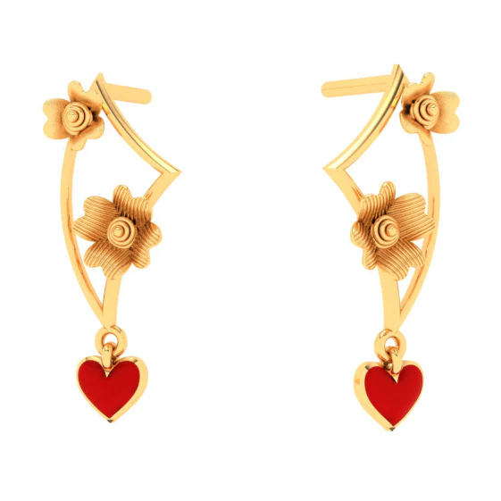Charming 22k Gold Flowers And Heart Geometric Designer Earrings From Pc Chandra Jewellers - Image 4
