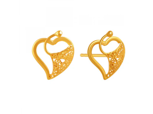 Charming 22k Heart Shape Gold Stud Earrings With Intricate Details - Image 2